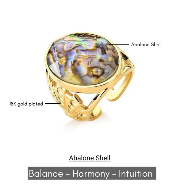 Abalone Shell Adjustable ring - Premium 18K Gold plated