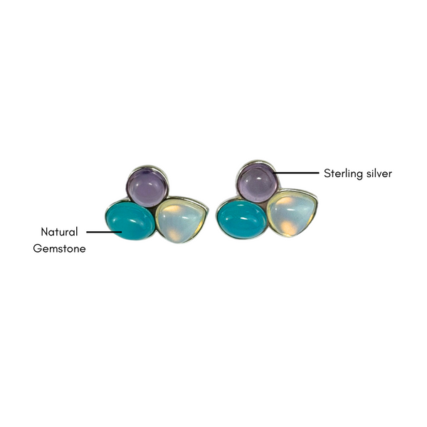 3 Gemstones Earrings - Sterling Silver 925