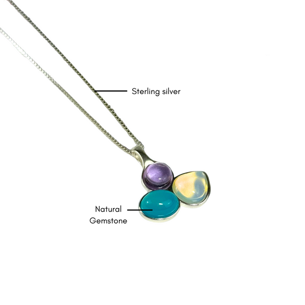 3 Gemstones Necklace - Sterling Silver 925