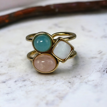 3 Gemstones Adjustable ring - Premium 18K Gold plated