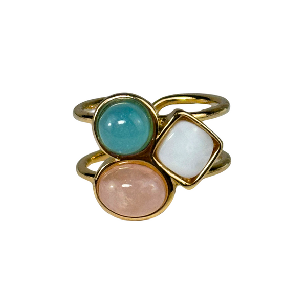 3 Gemstones Adjustable ring - Premium 18K Gold plated