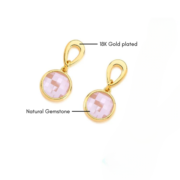 Gemstone Round Earrings - Premium 18K Gold plated