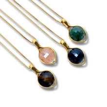 Gemstone Faceted Teardrop Necklace - Premium 18K Gold plated