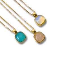 Gemstone Minimalist Square Necklace - 18K Gold plated