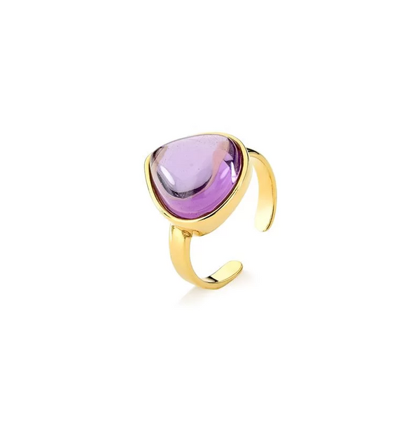 Teardrop Amethyst Adjustable Ring - Premium 18K Gold plated