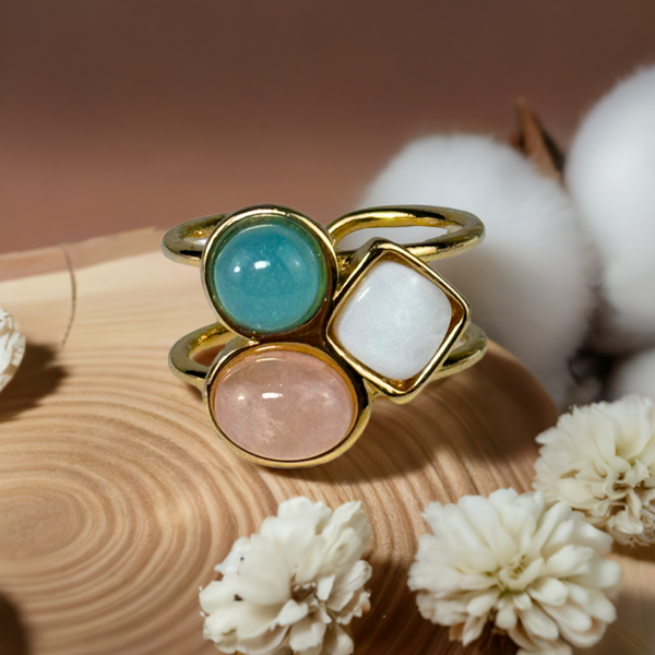 3 Gemstones Adjustable ring - Premium 18K Gold plated