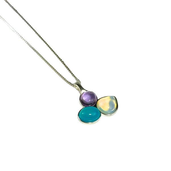 3 Gemstones Necklace - Sterling Silver 925