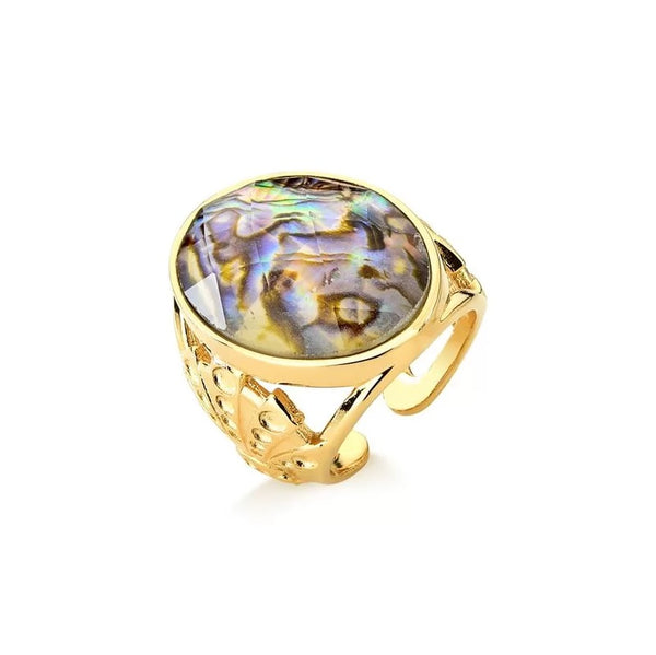 Abalone Shell Adjustable ring - Premium 18K Gold plated